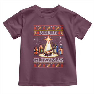 Funny Merry Glizzmas Toddler T Shirt Hot Dog Christmas Nativity Scene TS11 Maroon Print Your Wear