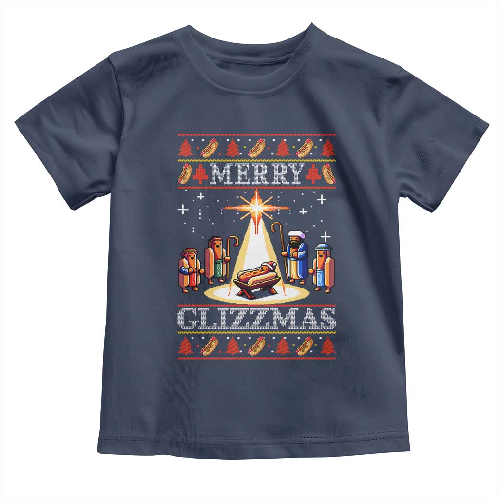 Funny Merry Glizzmas Toddler T Shirt Hot Dog Christmas Nativity Scene TS11 Navy Print Your Wear