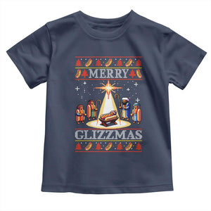 Funny Merry Glizzmas Toddler T Shirt Hot Dog Christmas Nativity Scene TS11 Navy Print Your Wear
