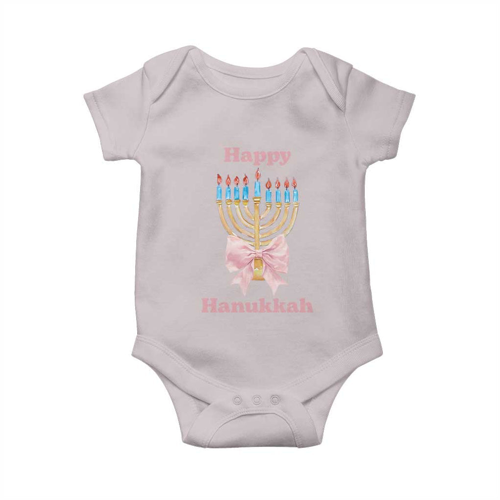 Happy Hanukkah Coquette Baby Onesie Cute Menorah Pink Bow TS11 Ice Gray Print Your Wear