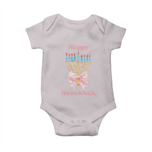 Happy Hanukkah Coquette Baby Onesie Cute Menorah Pink Bow TS11 Ice Gray Print Your Wear