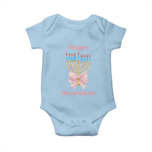 Happy Hanukkah Coquette Baby Onesie Cute Menorah Pink Bow TS11 Light Blue Print Your Wear