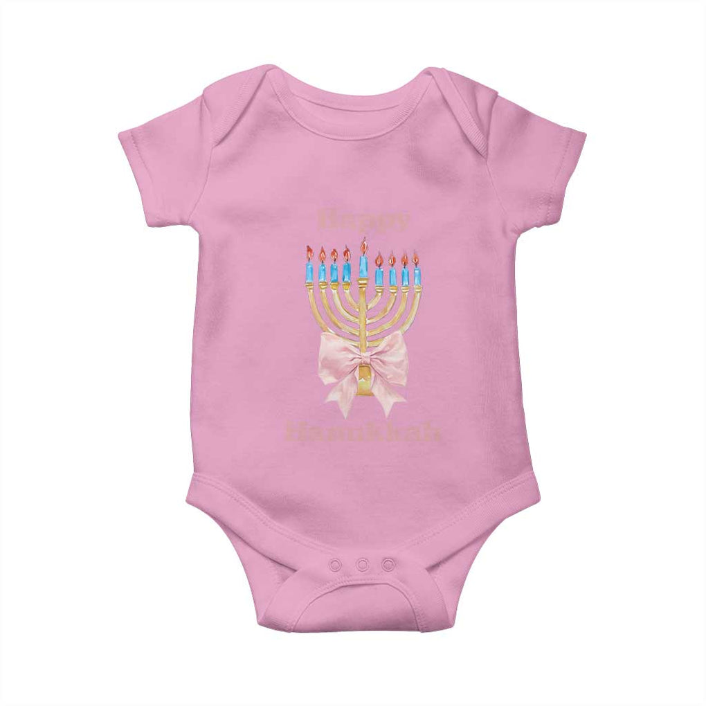 Happy Hanukkah Coquette Baby Onesie Cute Menorah Pink Bow TS11 Light Pink Print Your Wear