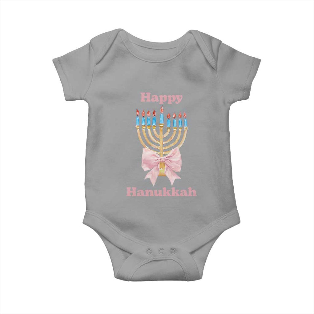 Happy Hanukkah Coquette Baby Onesie Cute Menorah Pink Bow TS11 Sport Gray Print Your Wear