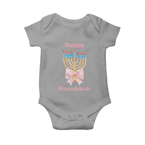 Happy Hanukkah Coquette Baby Onesie Cute Menorah Pink Bow TS11 Sport Gray Print Your Wear