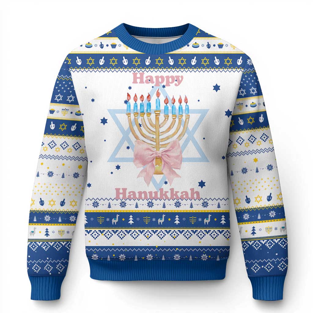 Happy Chanukah Coquette Hanukkah Ugly Sweater Cute Menorah Pink Bow TS11 White Royal Blue Print Your Wear
