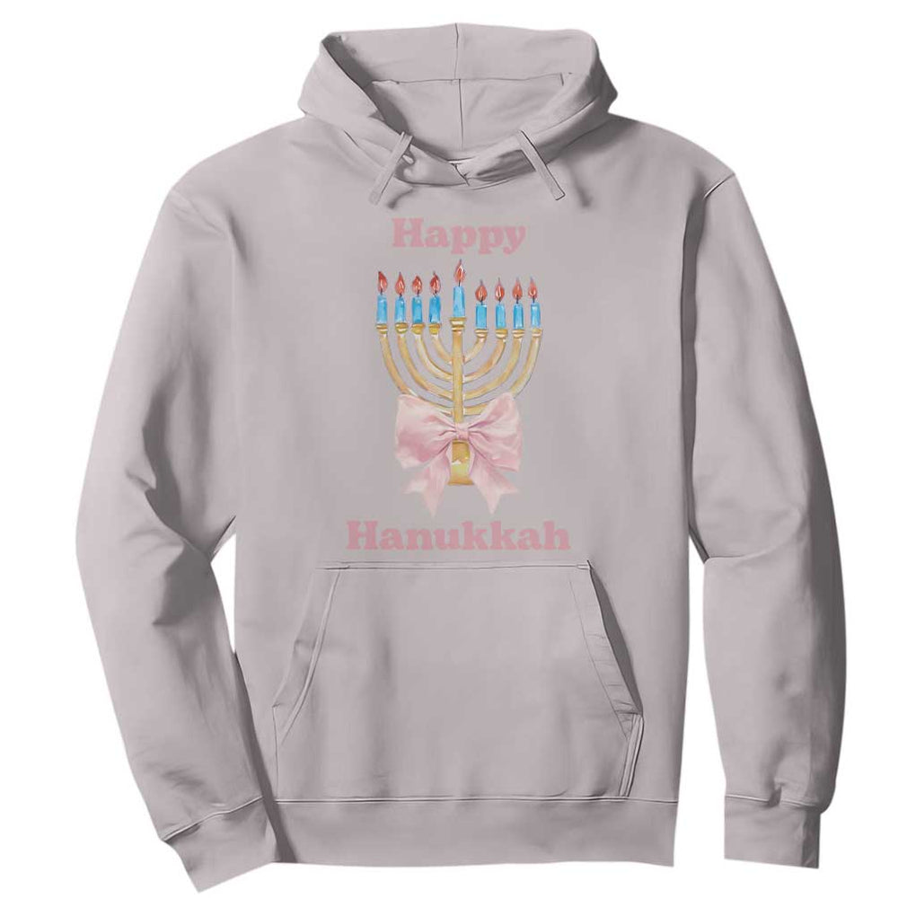 Happy Hanukkah Coquette Hoodie Cute Menorah Pink Bow TS11 Ice Gray Print Your Wear