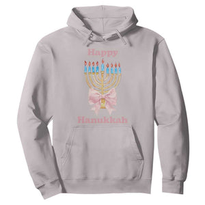 Happy Hanukkah Coquette Hoodie Cute Menorah Pink Bow TS11 Ice Gray Print Your Wear