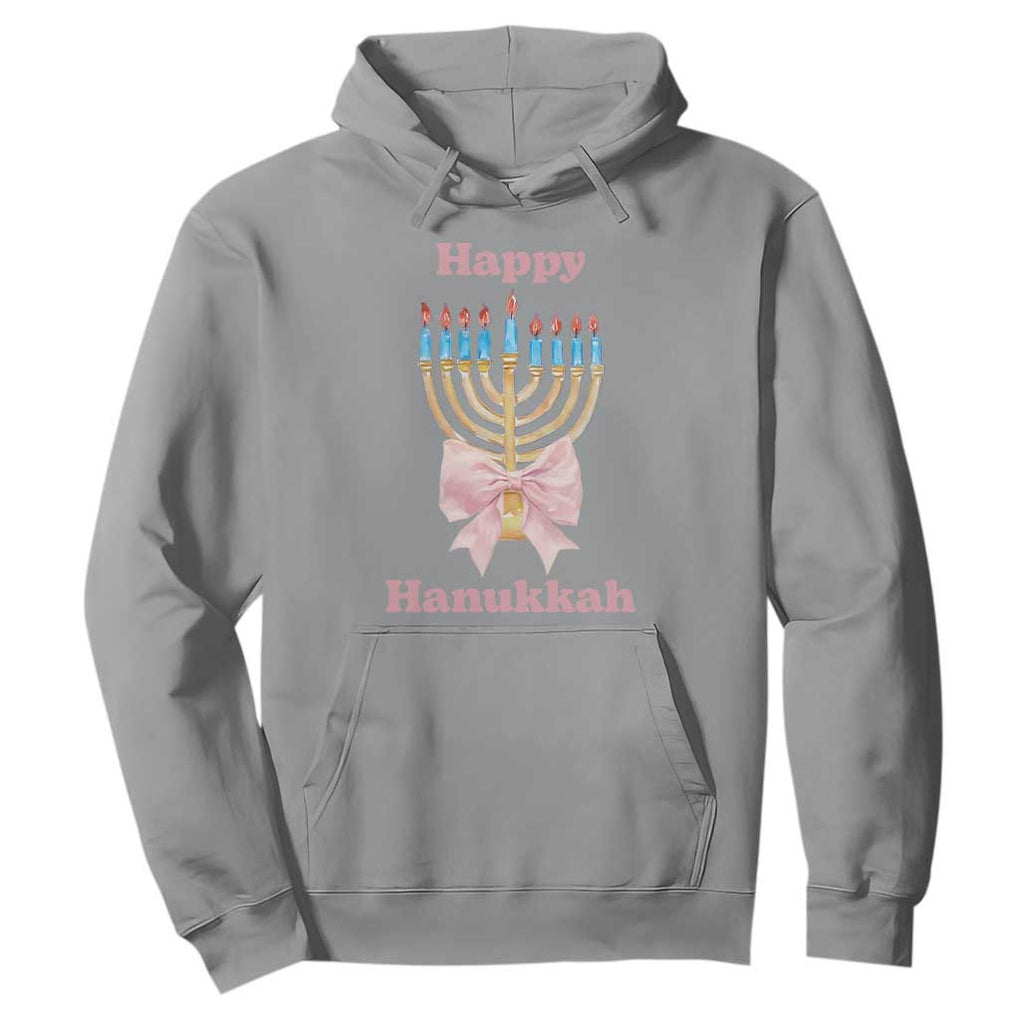 Happy Hanukkah Coquette Hoodie Cute Menorah Pink Bow TS11 Sport Gray Print Your Wear