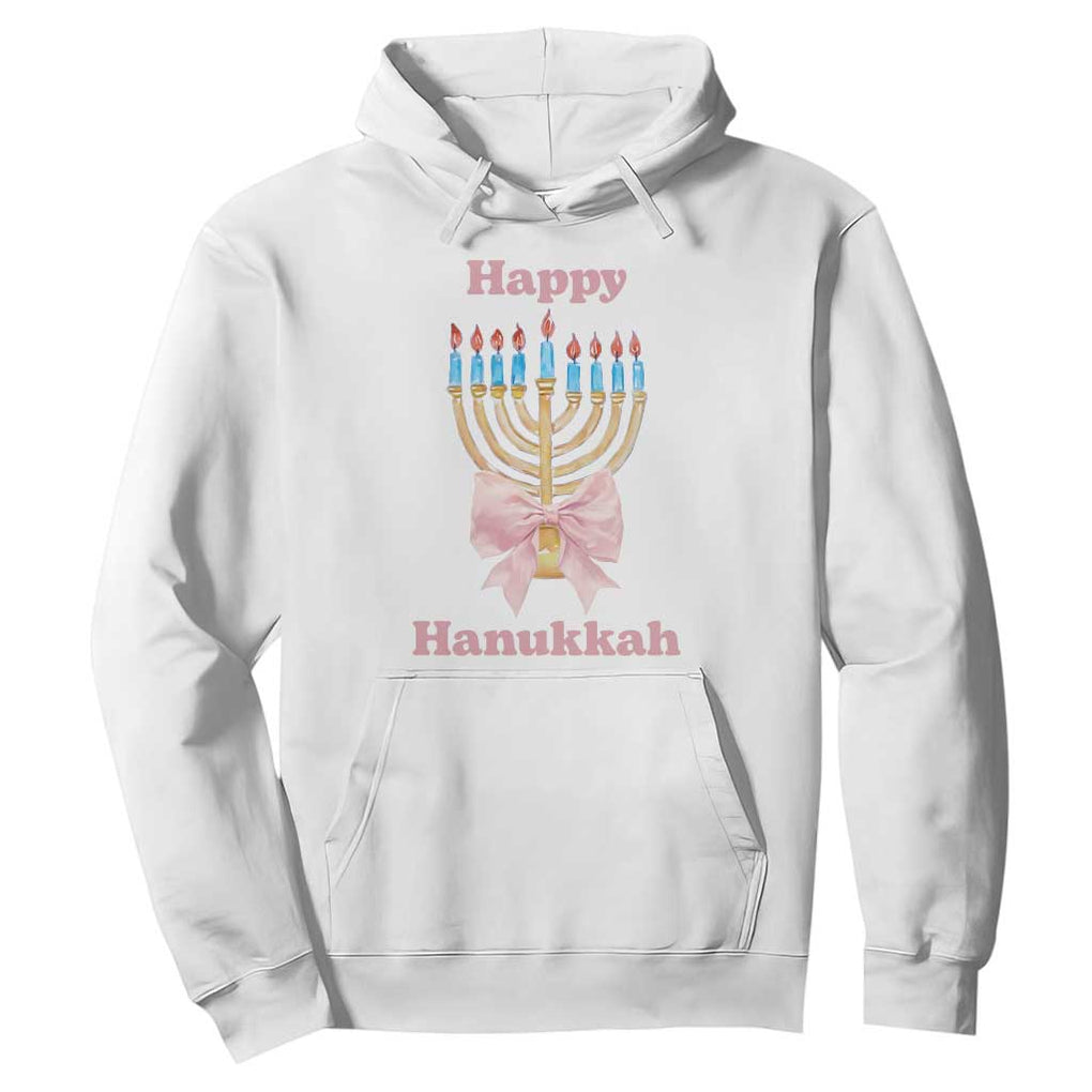 Happy Hanukkah Coquette Hoodie Cute Menorah Pink Bow TS11 White Print Your Wear