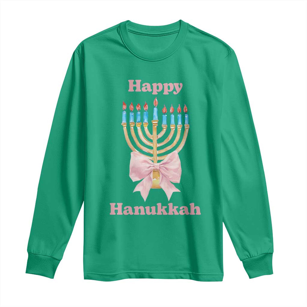 Happy Hanukkah Coquette Long Sleeve Shirt Cute Menorah Pink Bow TS11 Irish Green Print Your Wear