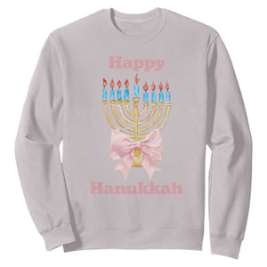 Happy Hanukkah Coquette Sweatshirt Cute Menorah Pink Bow TS11 Ice Gray Print Your Wear