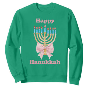 Happy Hanukkah Coquette Sweatshirt Cute Menorah Pink Bow TS11 Irish Green Print Your Wear
