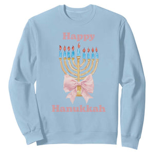 Happy Hanukkah Coquette Sweatshirt Cute Menorah Pink Bow TS11 Light Blue Print Your Wear