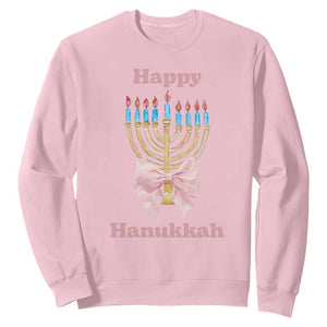Happy Hanukkah Coquette Sweatshirt Cute Menorah Pink Bow TS11 Light Pink Print Your Wear