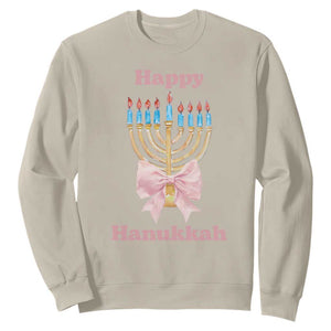 Happy Hanukkah Coquette Sweatshirt Cute Menorah Pink Bow TS11 Sand Print Your Wear