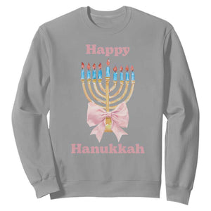 Happy Hanukkah Coquette Sweatshirt Cute Menorah Pink Bow TS11 Sport Gray Print Your Wear
