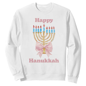 Happy Hanukkah Coquette Sweatshirt Cute Menorah Pink Bow TS11 White Print Your Wear