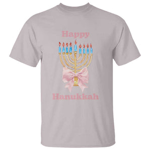 Happy Hanukkah Coquette T Shirt Cute Menorah Pink Bow TS11 Ice Gray Print Your Wear
