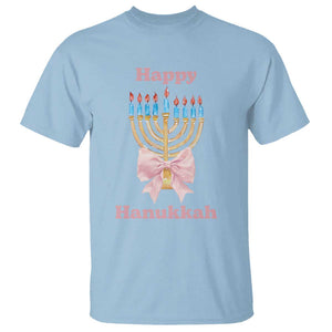 Happy Hanukkah Coquette T Shirt Cute Menorah Pink Bow TS11 Light Blue Print Your Wear