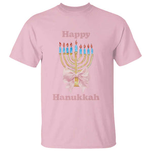 Happy Hanukkah Coquette T Shirt Cute Menorah Pink Bow TS11 Light Pink Print Your Wear