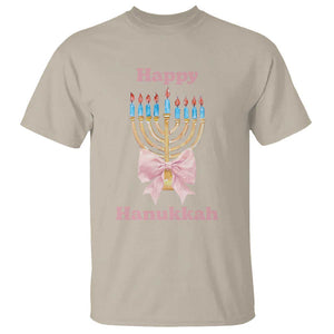 Happy Hanukkah Coquette T Shirt Cute Menorah Pink Bow TS11 Sand Print Your Wear