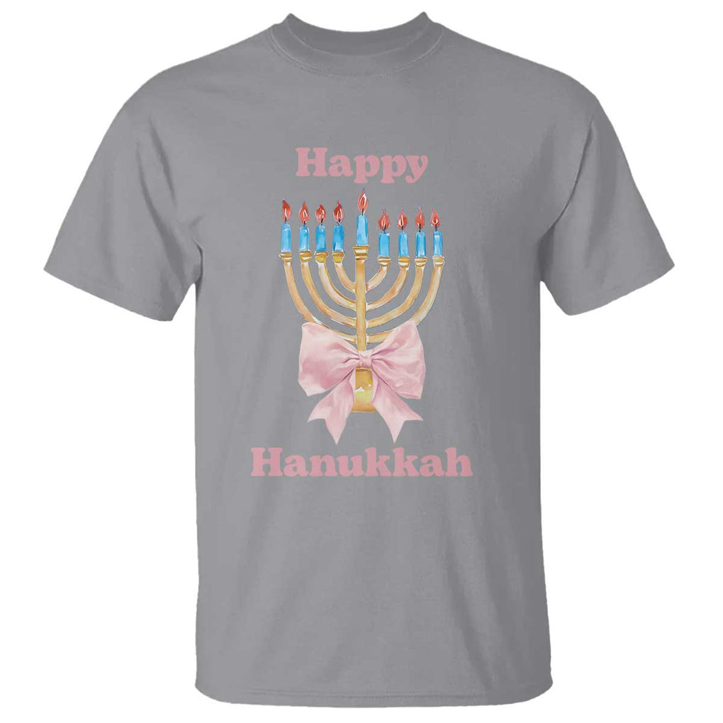 Happy Hanukkah Coquette T Shirt Cute Menorah Pink Bow TS11 Sport Gray Print Your Wear