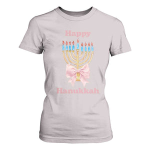 Happy Hanukkah Coquette T Shirt For Women Cute Menorah Pink Bow TS11 Ice Gray Print Your Wear