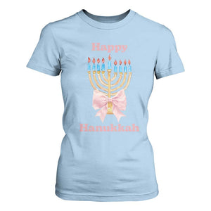 Happy Hanukkah Coquette T Shirt For Women Cute Menorah Pink Bow TS11 Light Blue Print Your Wear