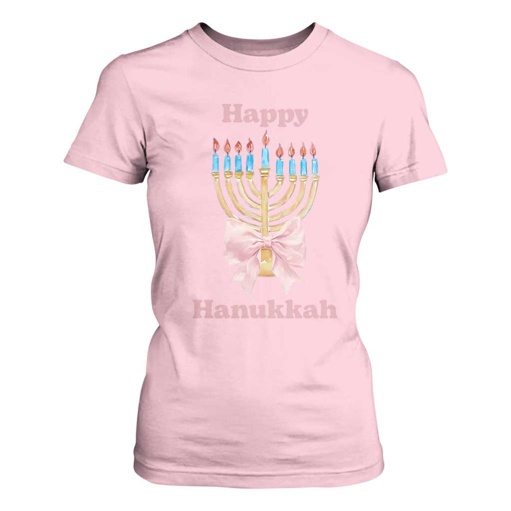 Happy Hanukkah Coquette T Shirt For Women Cute Menorah Pink Bow TS11 Light Pink Print Your Wear