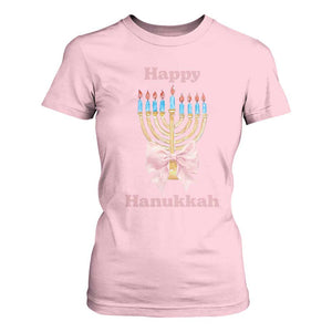 Happy Hanukkah Coquette T Shirt For Women Cute Menorah Pink Bow TS11 Light Pink Print Your Wear