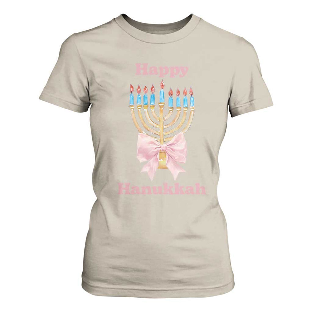 Happy Hanukkah Coquette T Shirt For Women Cute Menorah Pink Bow TS11 Sand Print Your Wear