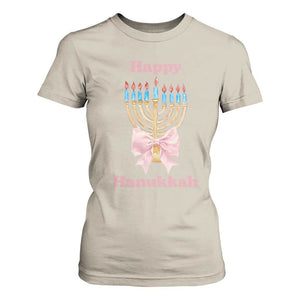 Happy Hanukkah Coquette T Shirt For Women Cute Menorah Pink Bow TS11 Sand Print Your Wear