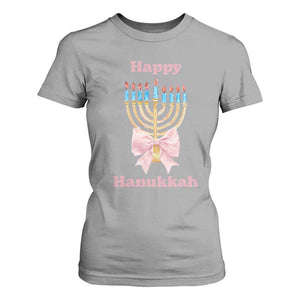 Happy Hanukkah Coquette T Shirt For Women Cute Menorah Pink Bow TS11 Sport Gray Print Your Wear