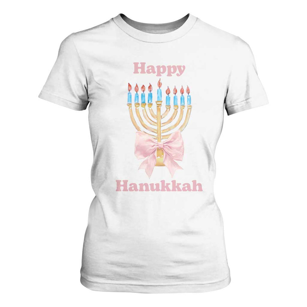 Happy Hanukkah Coquette T Shirt For Women Cute Menorah Pink Bow TS11 White Print Your Wear