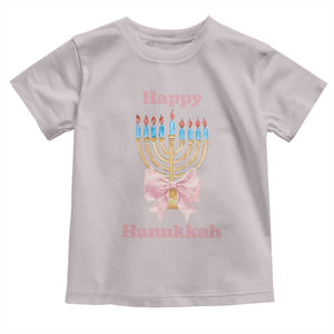 Happy Hanukkah Coquette Toddler T Shirt Cute Menorah Pink Bow TS11 Ice Gray Print Your Wear
