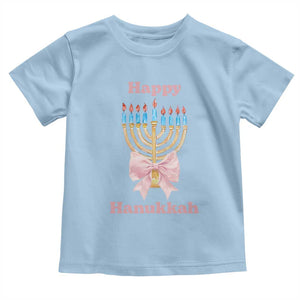 Happy Hanukkah Coquette Toddler T Shirt Cute Menorah Pink Bow TS11 Light Blue Print Your Wear