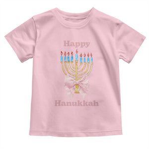 Happy Hanukkah Coquette Toddler T Shirt Cute Menorah Pink Bow TS11 Light Pink Print Your Wear
