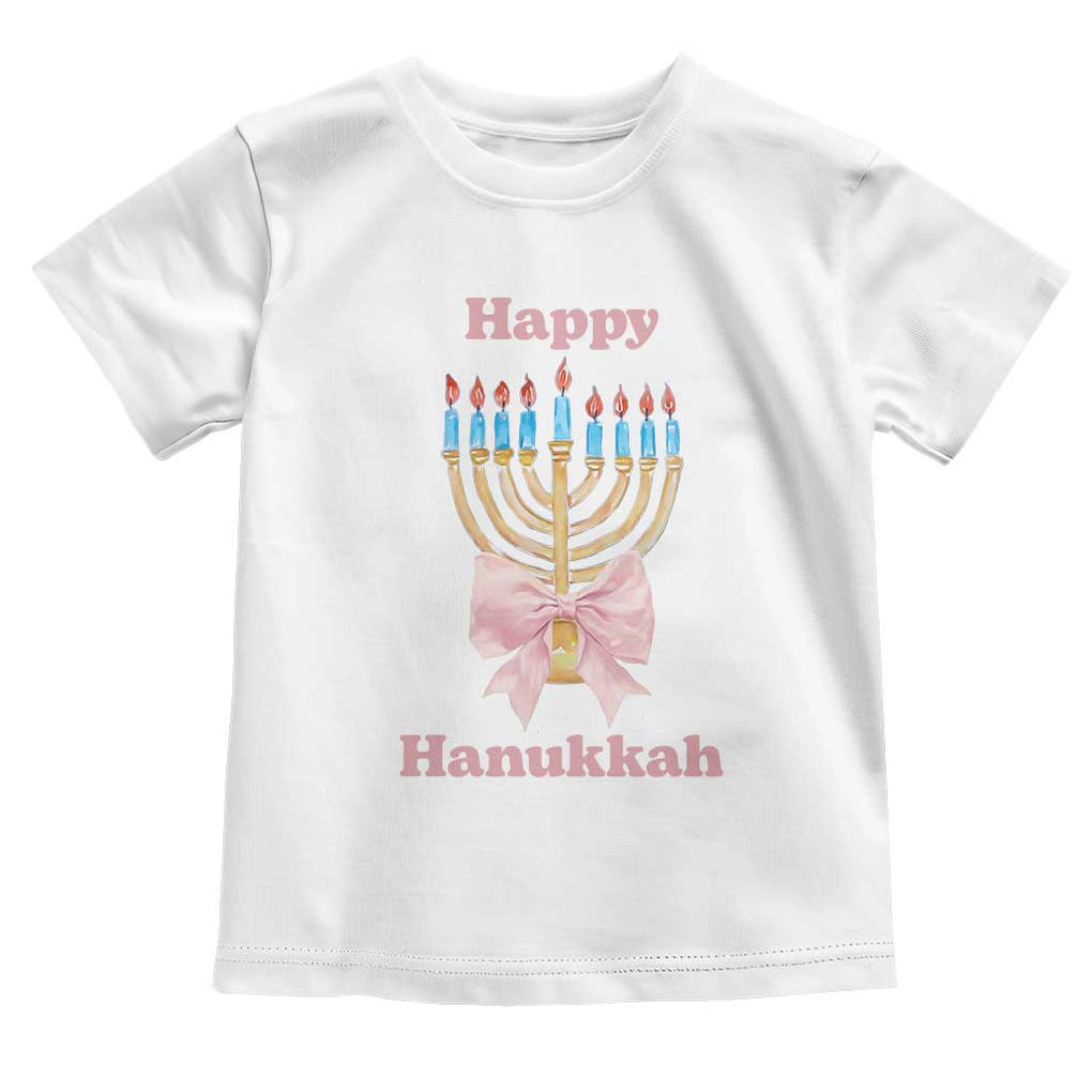 Happy Hanukkah Coquette Toddler T Shirt Cute Menorah Pink Bow TS11 White Print Your Wear