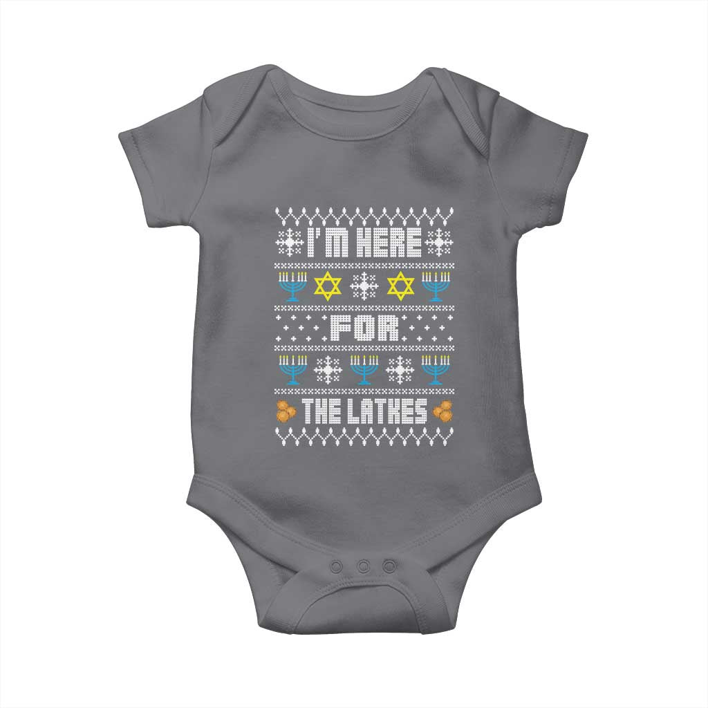 Funny Hanukkah Baby Onesie I'm Here For The Latkes Menorah TS11 Charcoal Print Your Wear
