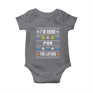 Funny Hanukkah Baby Onesie I'm Here For The Latkes Menorah TS11 Charcoal Print Your Wear