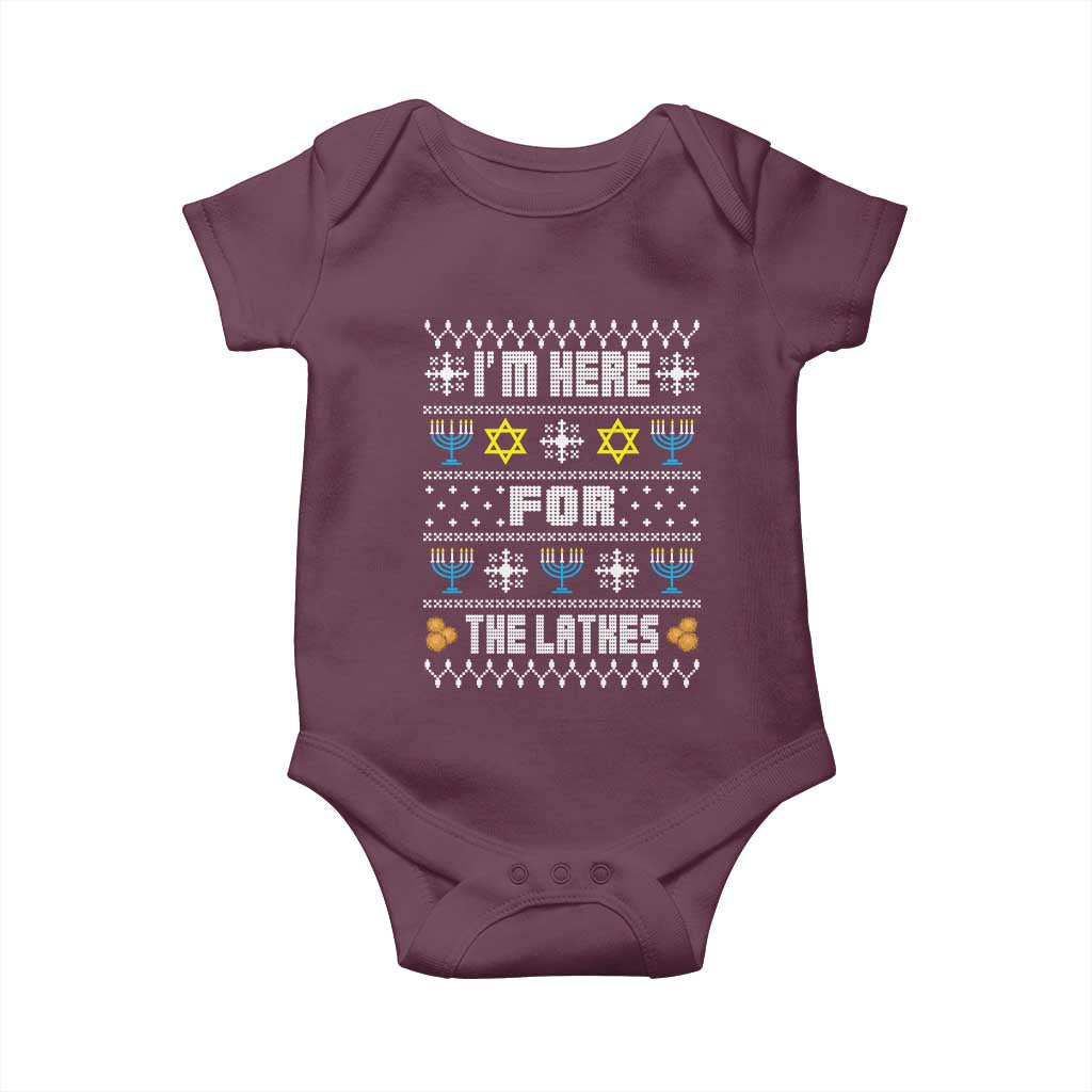 Funny Hanukkah Baby Onesie I'm Here For The Latkes Menorah TS11 Maroon Print Your Wear