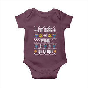 Funny Hanukkah Baby Onesie I'm Here For The Latkes Menorah TS11 Maroon Print Your Wear