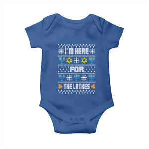 Funny Hanukkah Baby Onesie I'm Here For The Latkes Menorah TS11 Royal Blue Print Your Wear