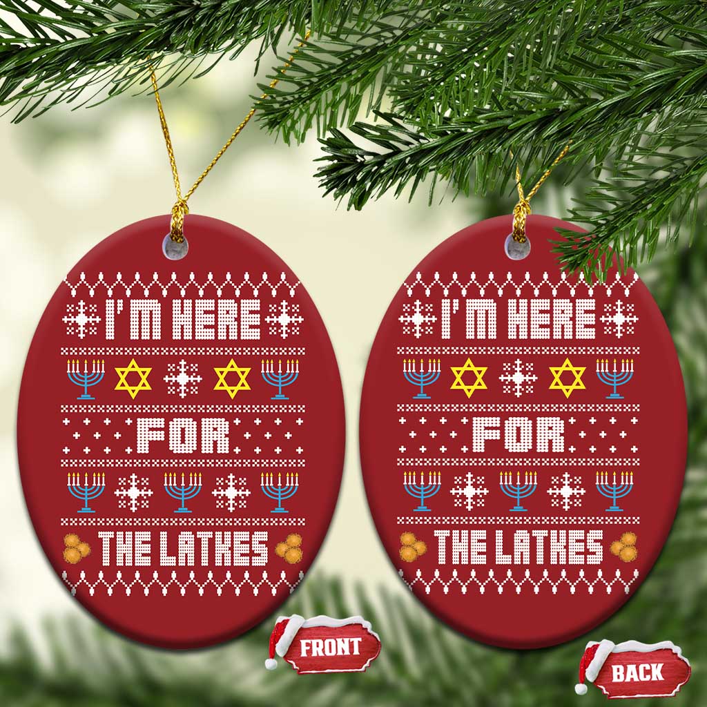 Funny Hanukkah Christmas Ornament I'm Here For The Latkes Menorah TS11 Oval Red Print Your Wear
