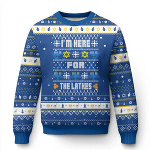 Funny Chanukah Hanukkah Ugly Sweater I'm Here For The Latkes Menorah TS11 Blue White Print Your Wear