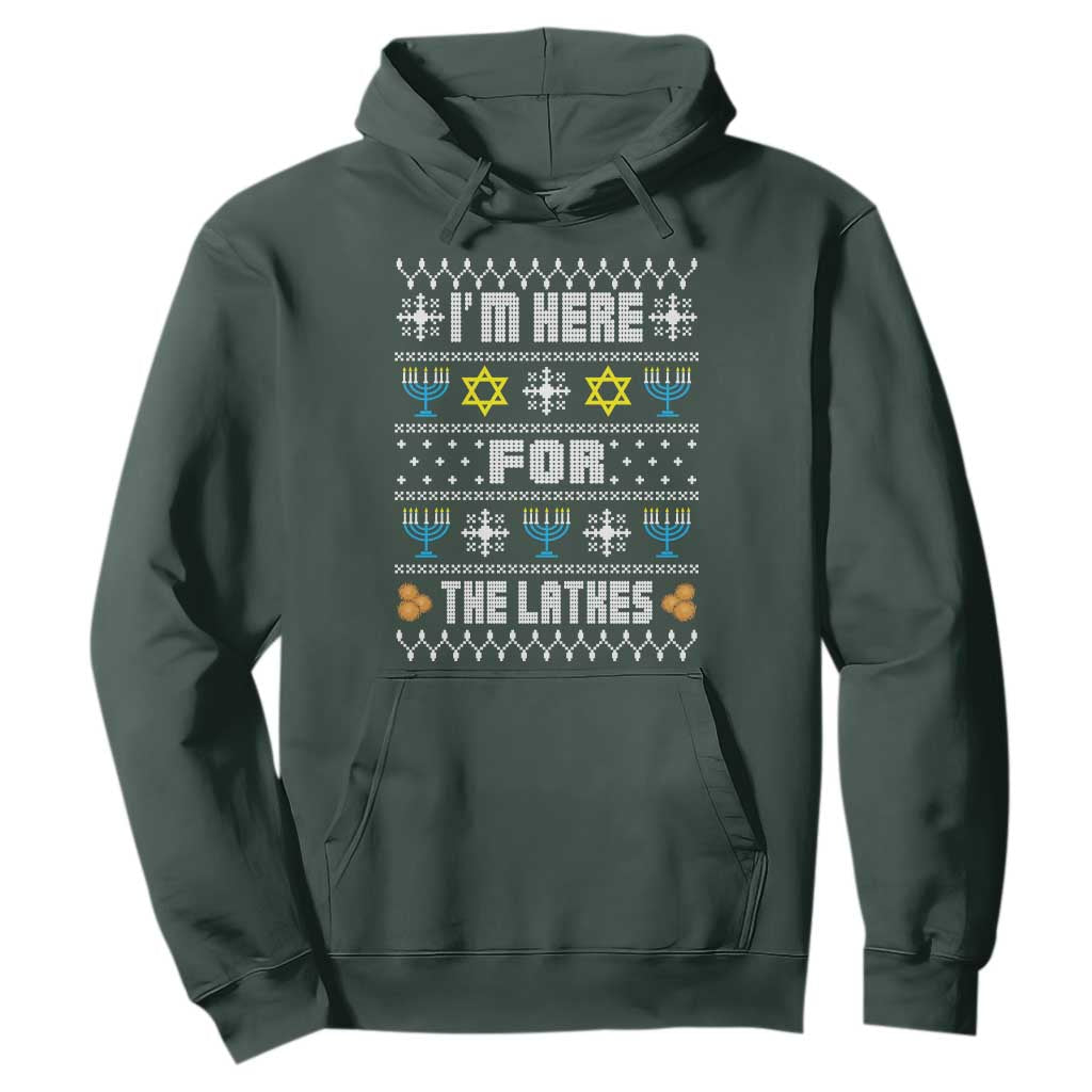 Funny Hanukkah Hoodie I'm Here For The Latkes Menorah TS11 Dark Forest Green Print Your Wear