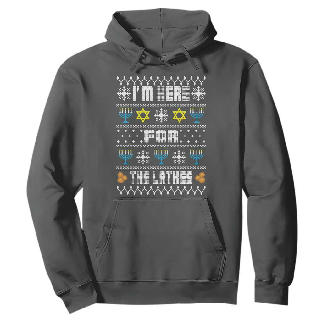 Funny Hanukkah Hoodie I'm Here For The Latkes Menorah TS11 Dark Heather Print Your Wear