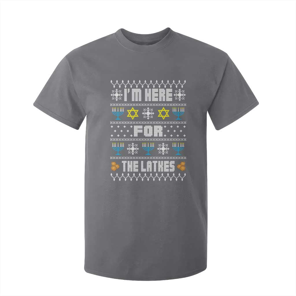 Funny Hanukkah T Shirt For Kid I'm Here For The Latkes Menorah TS11 Charcoal Print Your Wear