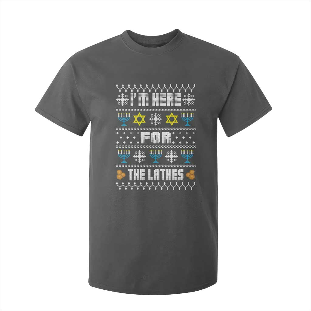 Funny Hanukkah T Shirt For Kid I'm Here For The Latkes Menorah TS11 Dark Heather Print Your Wear